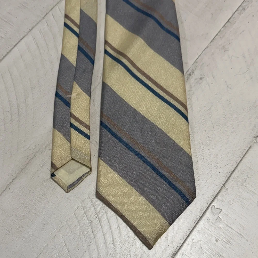 Yves Saint Laurent Striped Tie in Gray and Cream